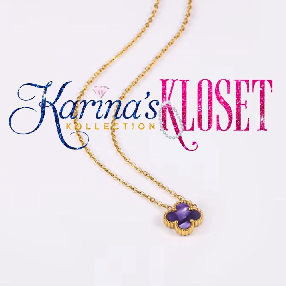 Purple Rain Marble & Gold Clover Necklace 18 Karat Gold Plated ☔️